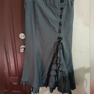 Elegant Black Lace-Up Asymmetrical Skirt